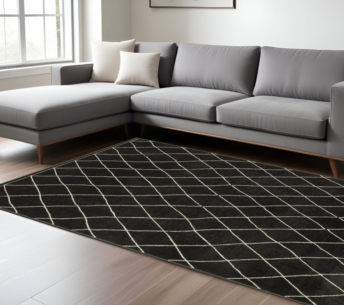 8' X 11' Charcoal And Ivory Trellis Area Rug