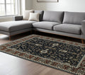 8' X 11' Navy Blue And Rust Oriental Area Rug With Fringe