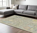 8' X 10' Gray Sky Blue And Yellow Wool Oriental Hand Knotted Area Rug With Fringe