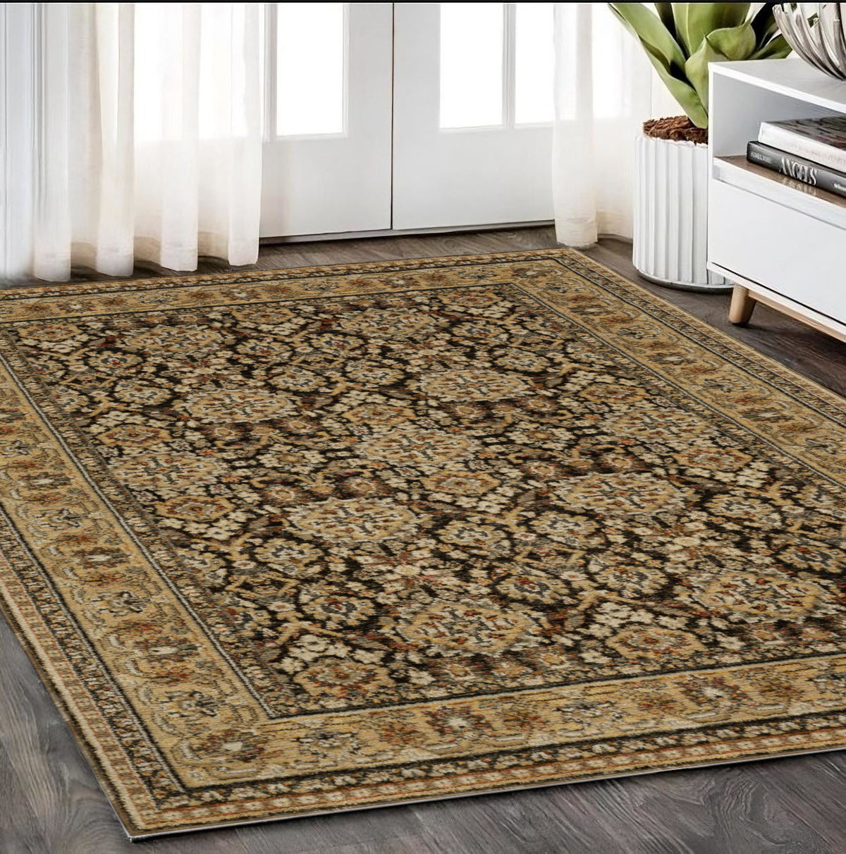 5' X 7' Brown And Gold Oriental Area Rug