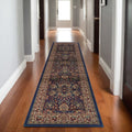 9' Blue And Red Oriental Runner Rug