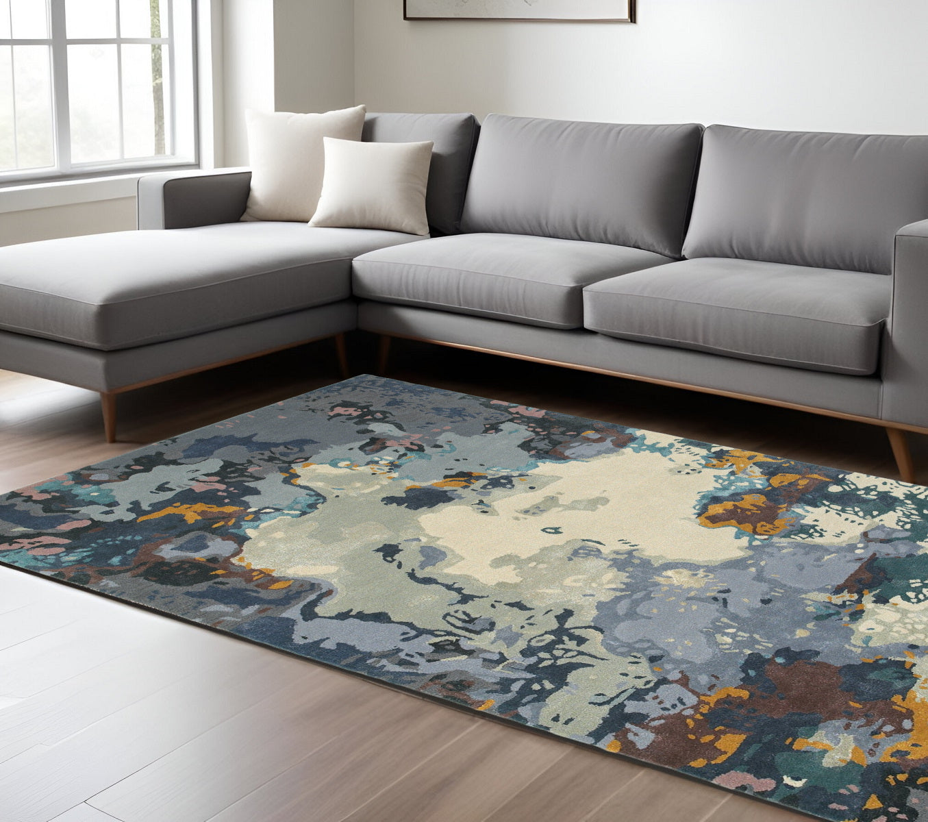 8' X 10' Blue And Gray Abstract Hand Tufted Area Rug
