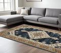 7' X 10' Blue And Orange Medallion Area Rug