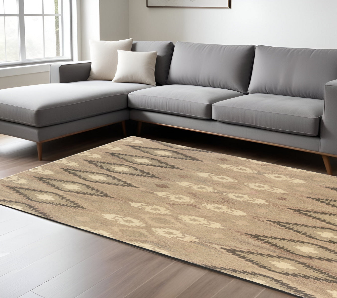 10' X 13' Beige And Ivory Wool Abstract Hand Tufted Area Rug