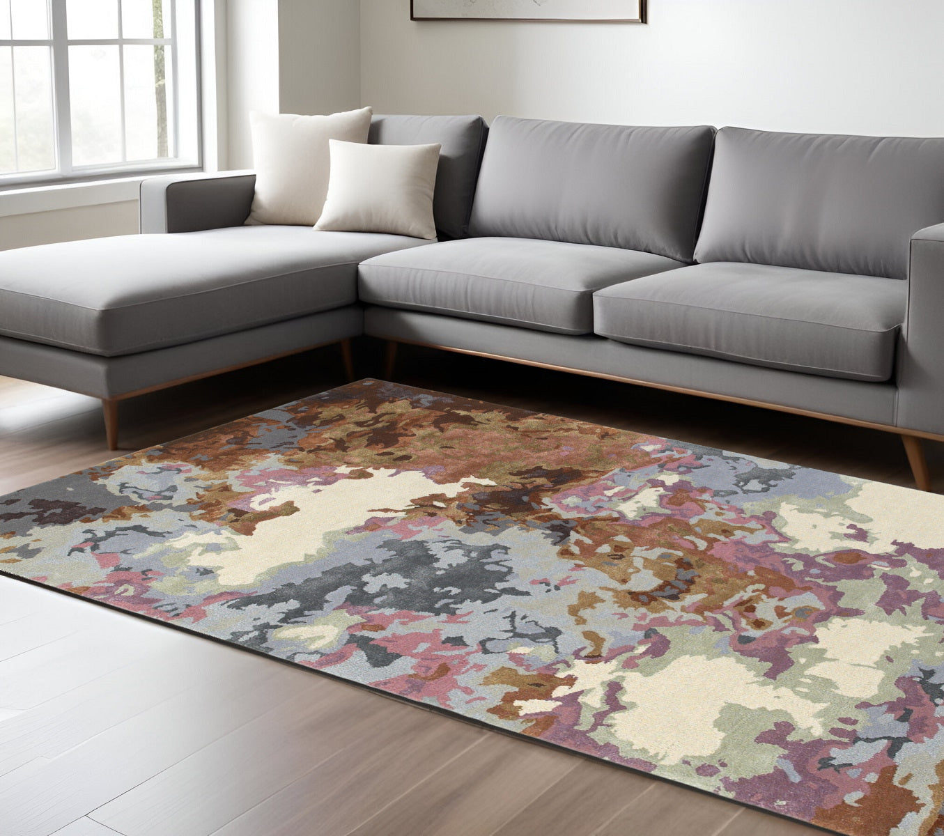 10' X 13' Blue And Brown Abstract Hand Tufted Area Rug