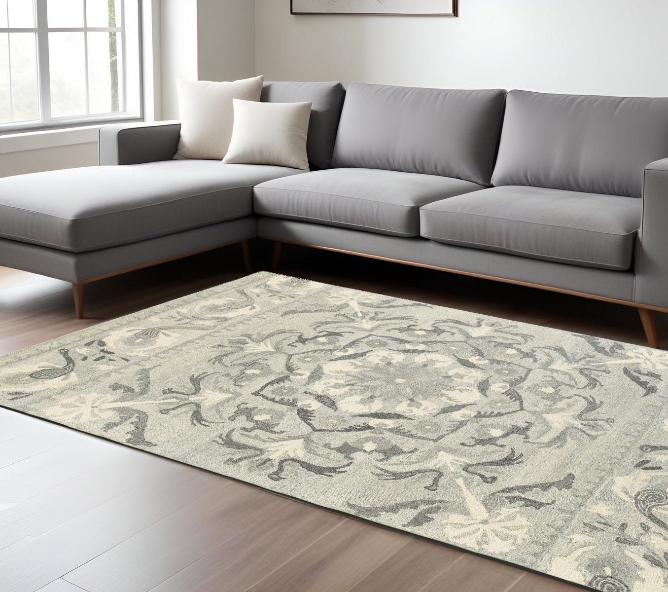 10' X 13' Ivory Wool Floral Hand Tufted Area Rug