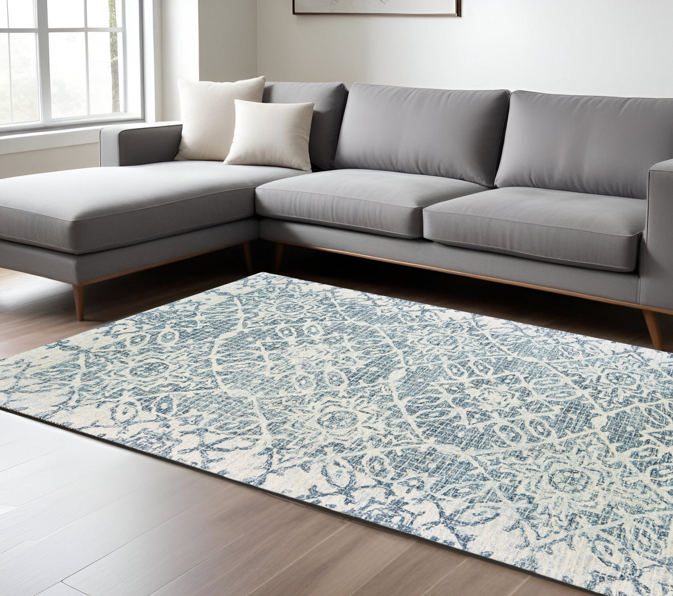 10' X 13' Blue And Ivory Wool Geometric Hand Tufted Area Rug