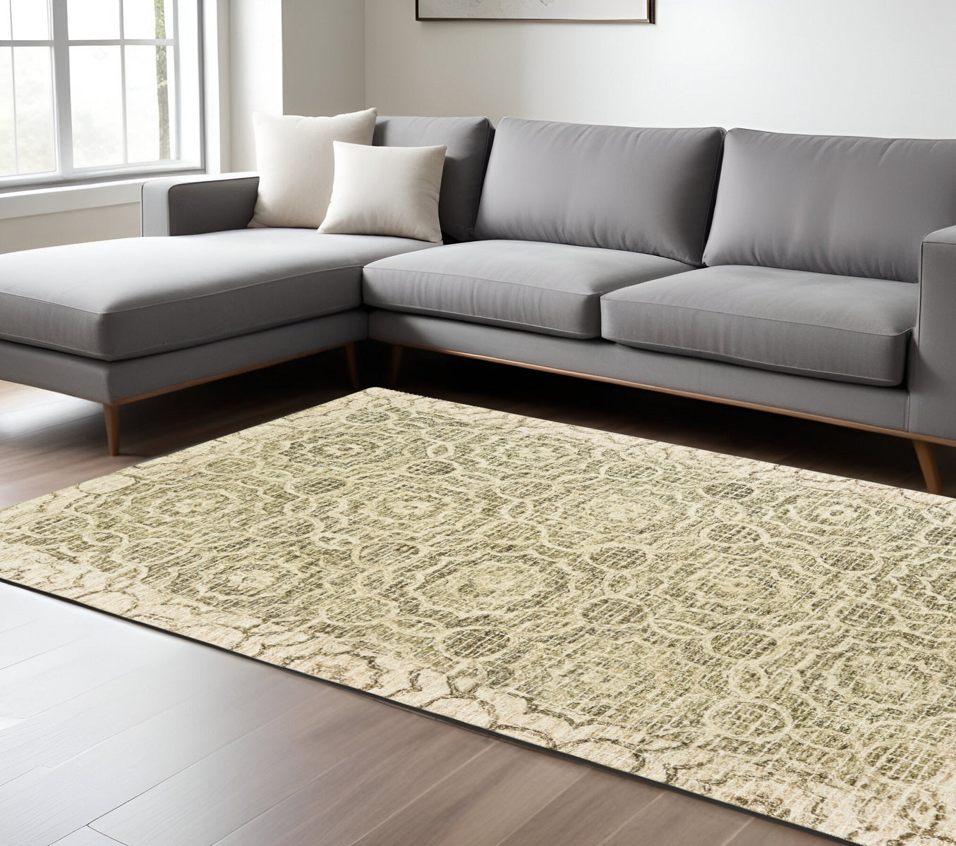 10' X 13' Green And Ivory Wool Geometric Hand Tufted Area Rug