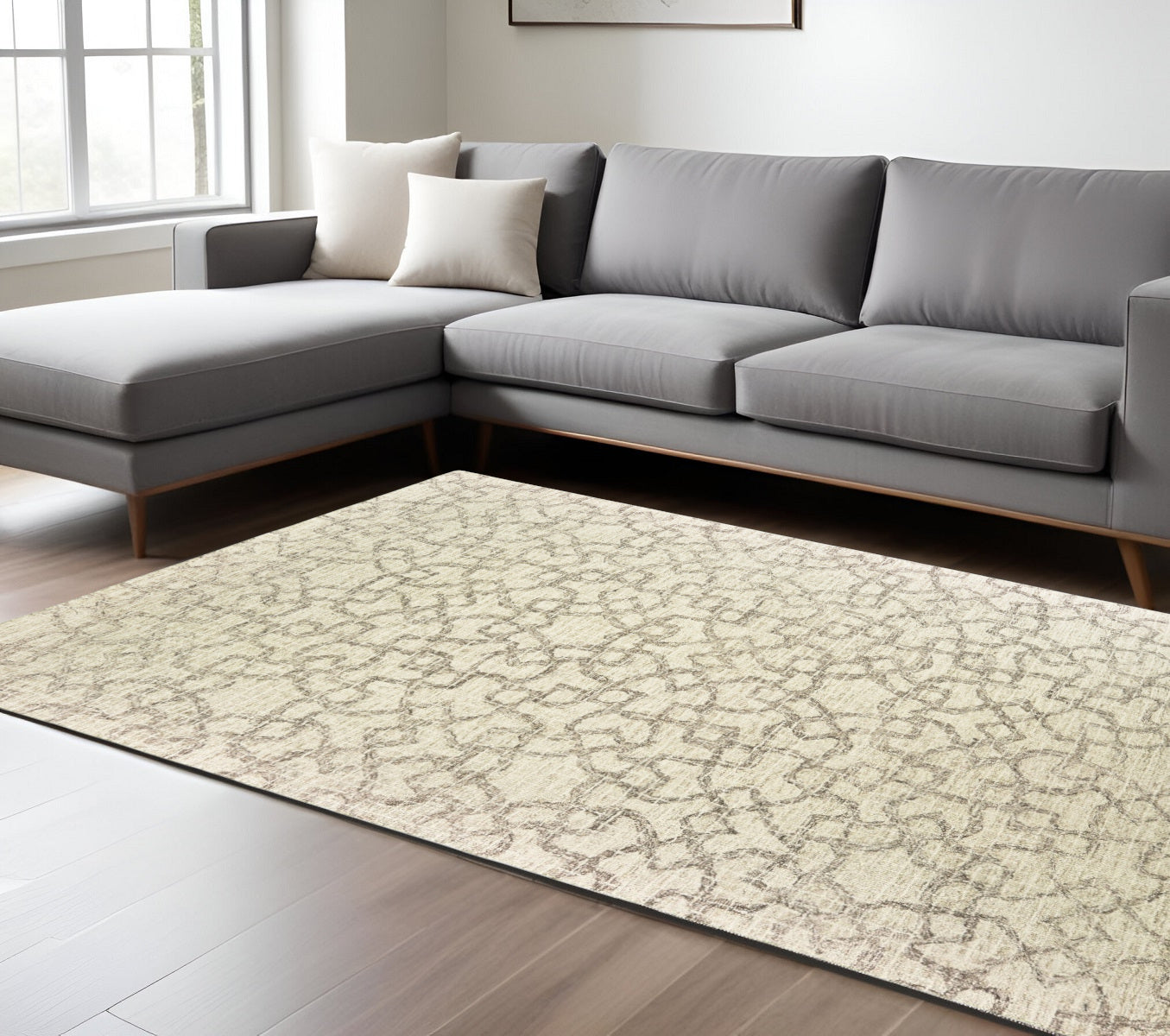 10' X 13' Tan And Ivory Wool Geometric Hand Tufted Area Rug
