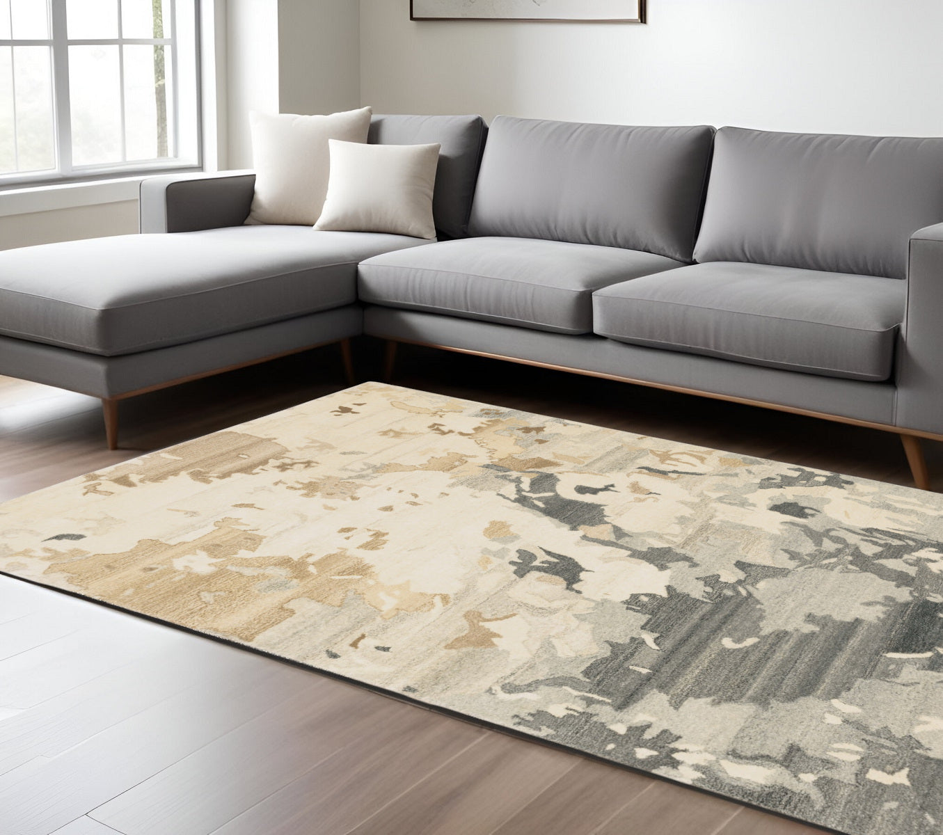 10' X 13' Beige Wool Abstract Hand Tufted Area Rug