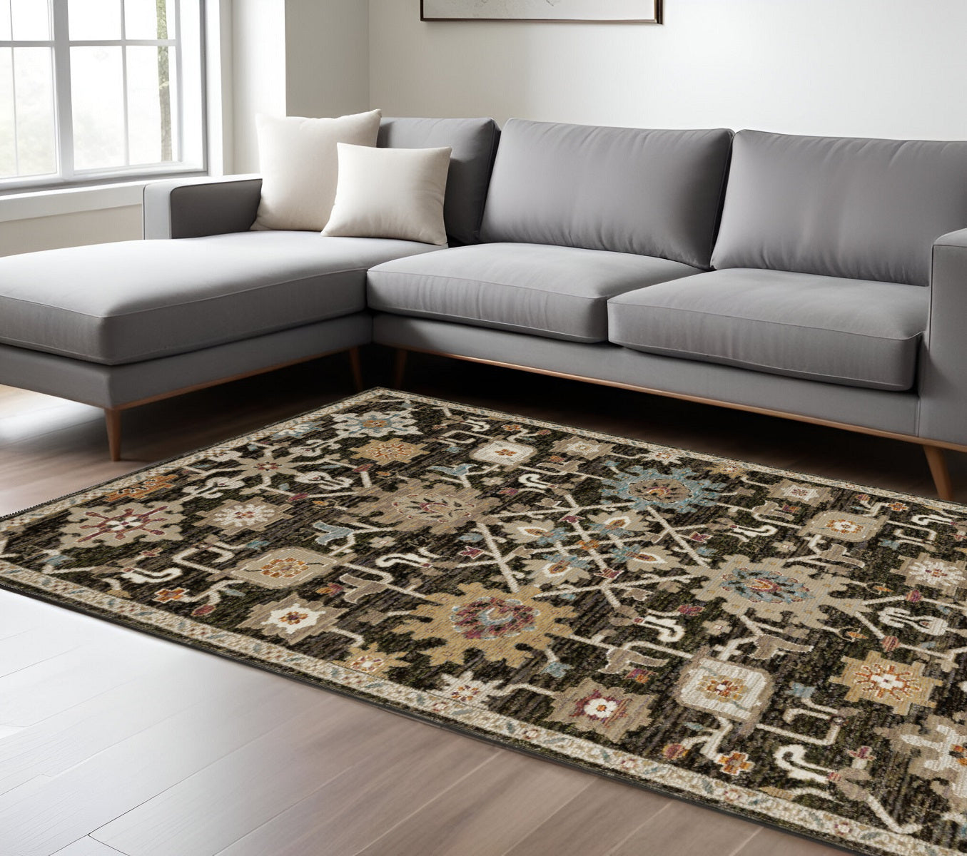 10' X 13' Brown Tan And Gray Oriental Area Rug