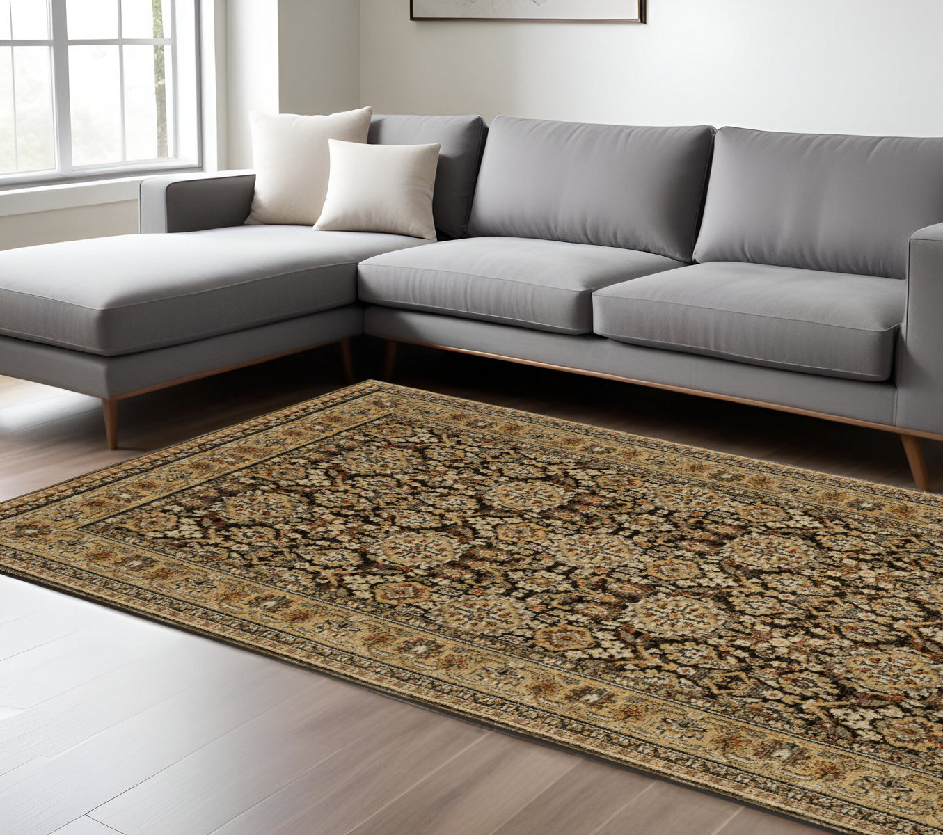 10' X 13' Brown And Gold Oriental Area Rug
