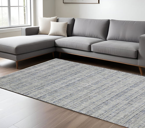 10' X 13' Gray And Blue Striped Hand Tufted Area Rug