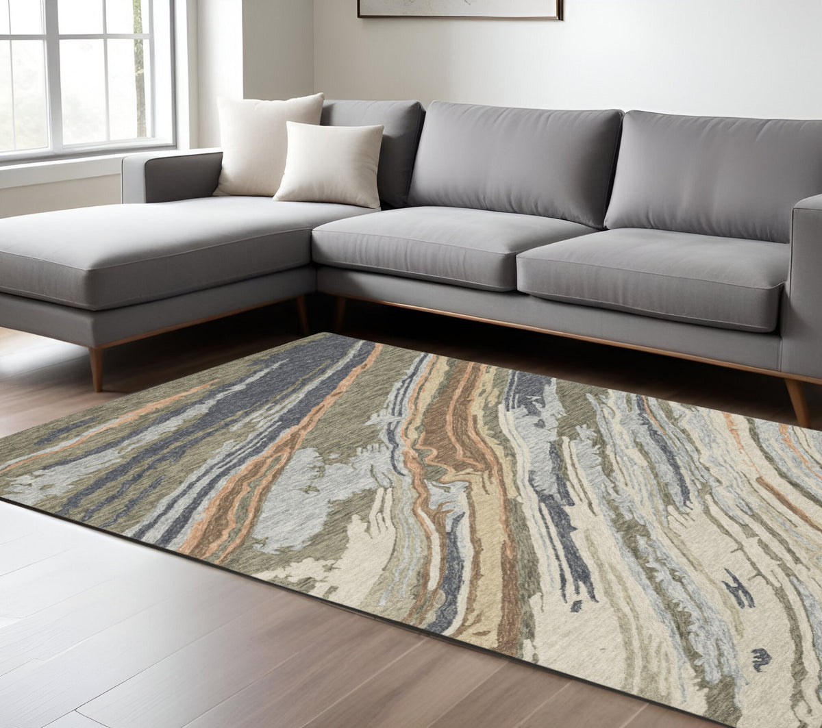 10' X 13' Gray And Blue Wool Abstract Hand Tufted Area Rug