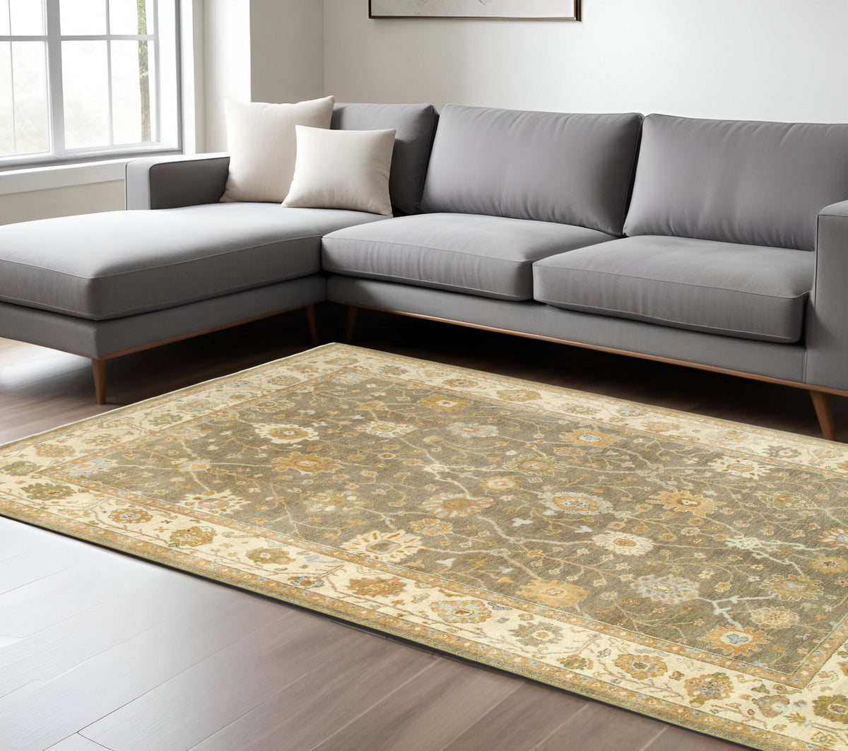 10' X 14' Brown And Beige Wool Oriental Hand Knotted Area Rug