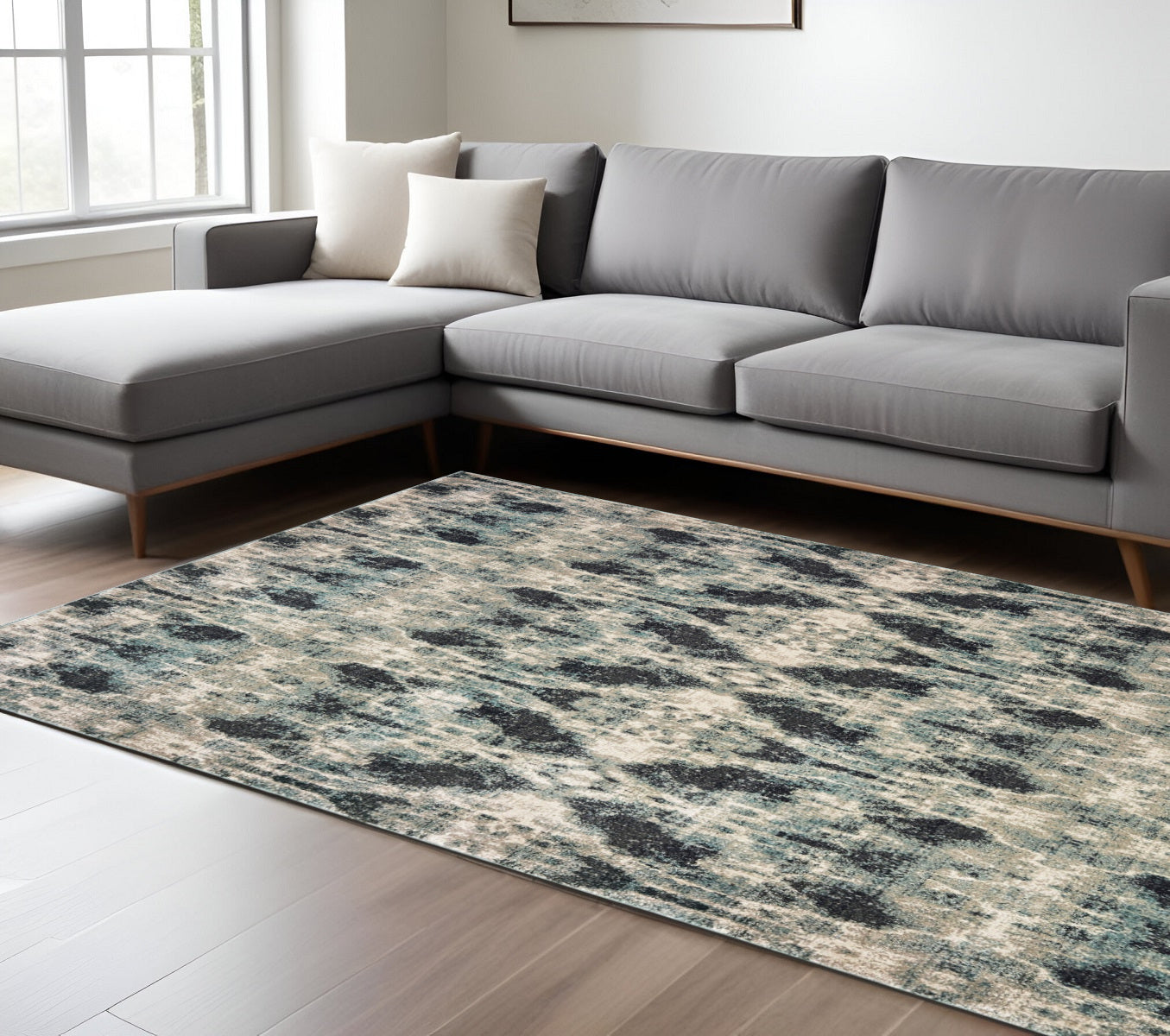 10' X 13' Gray And Blue Abstract Area Rug