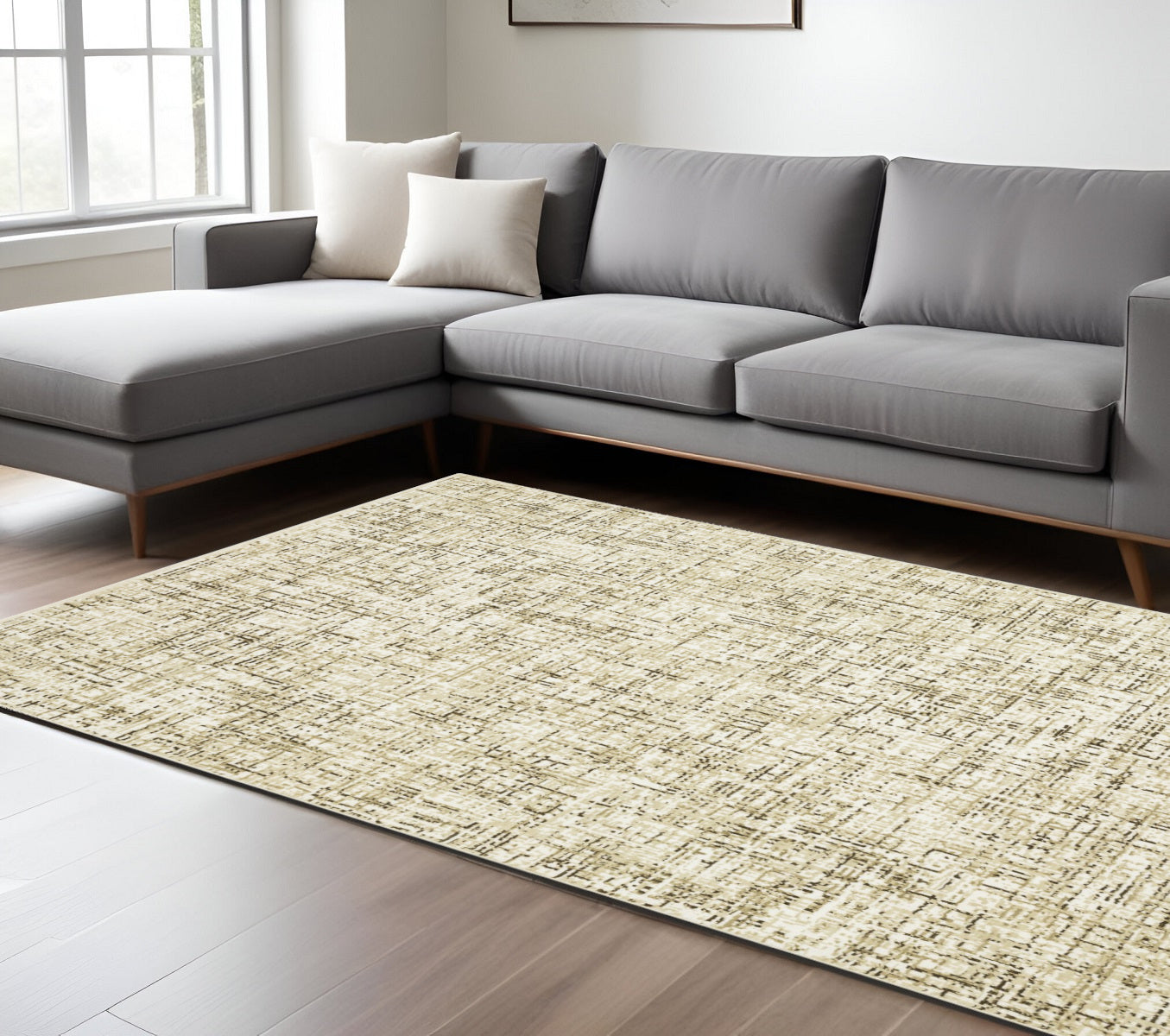 10' X 13' Ivory And Brown Abstract Area Rug
