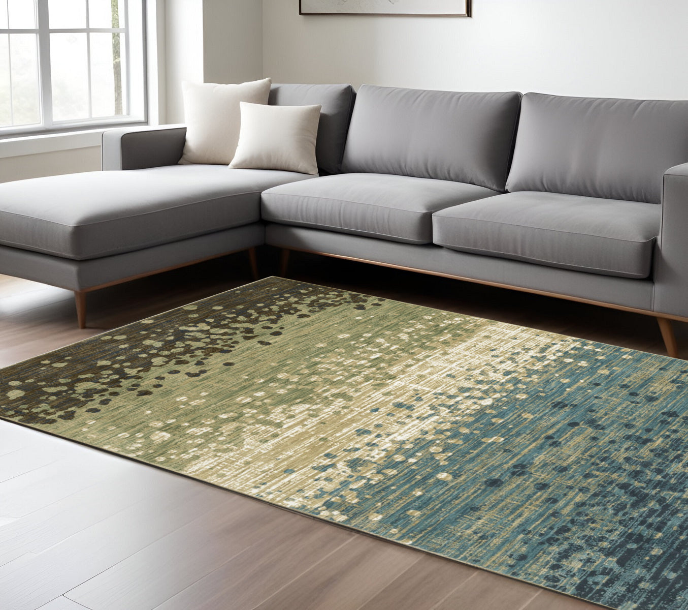 10' X 13' Blue And Brown Abstract Area Rug