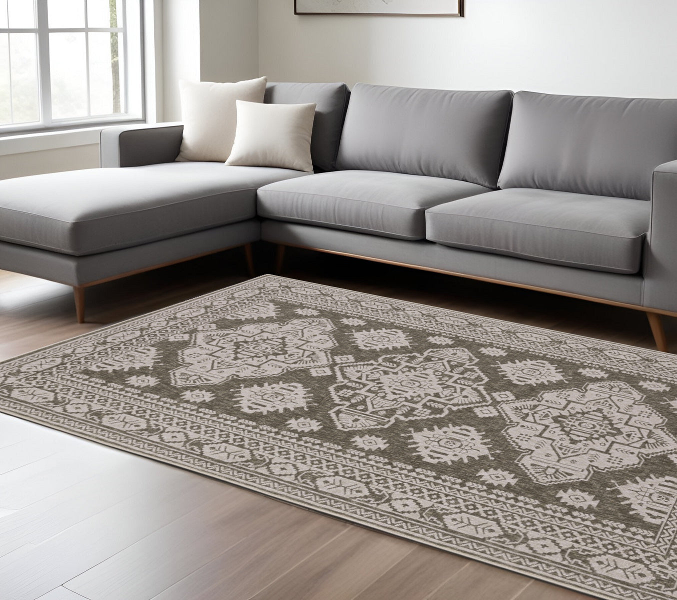 10' X 13' Gray And Gray Medallion Area Rug