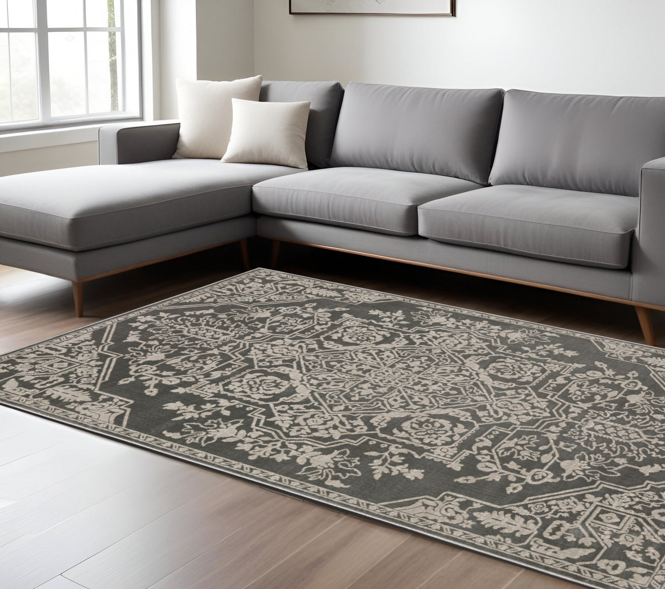 10' X 13' Gray And Light Gray Oriental Area Rug