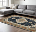 9' X 12' Blue And Orange Medallion Area Rug