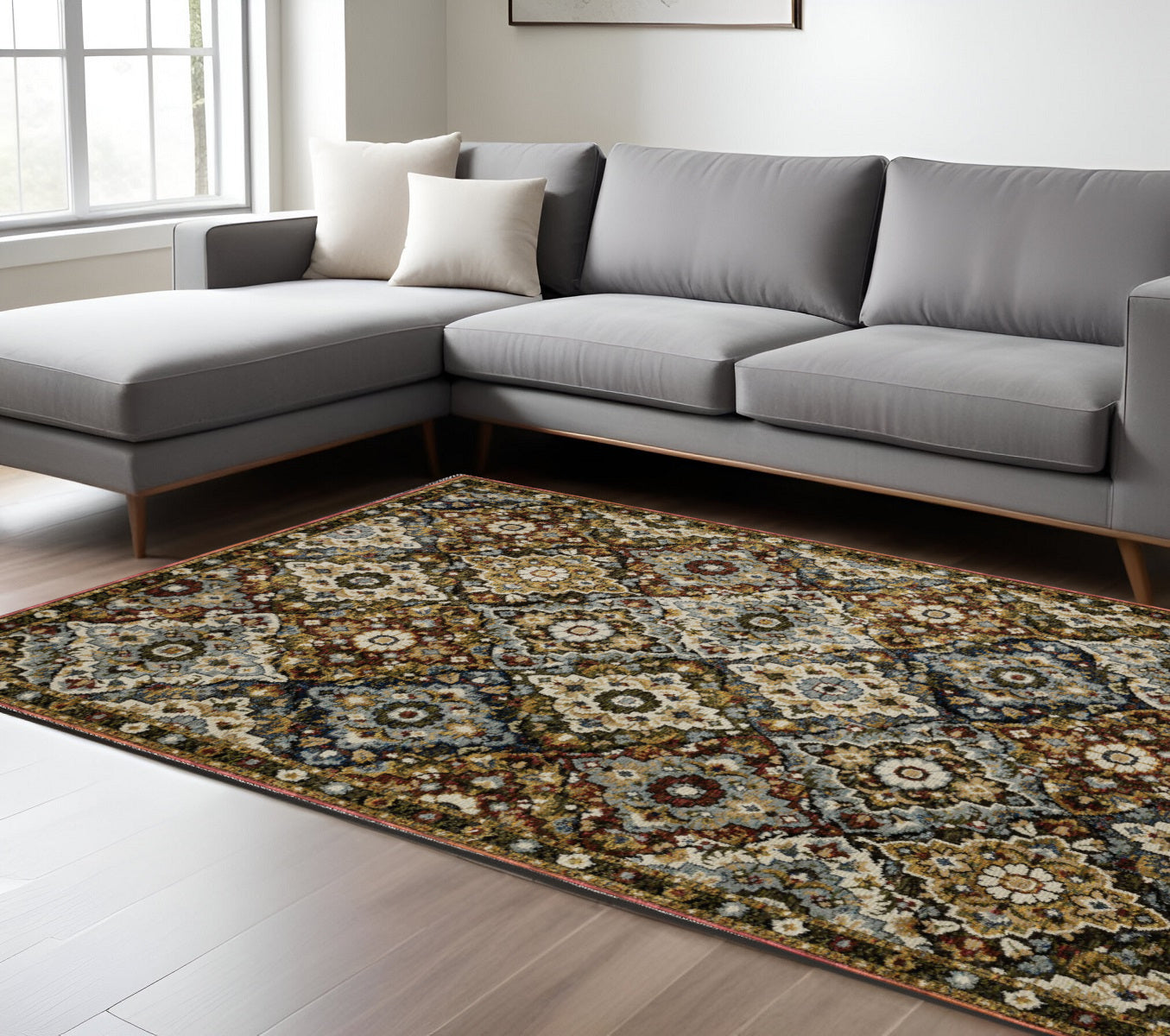 9' X 12' Red Tan And Ivory Medallion Area Rug