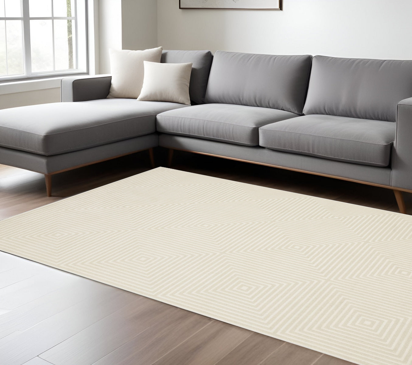 10' X 13' Ivory And Beige Geometric Area Rug