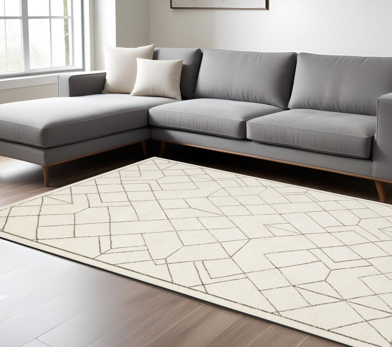 10' X 13' Ivory And Taupe Geometric Area Rug
