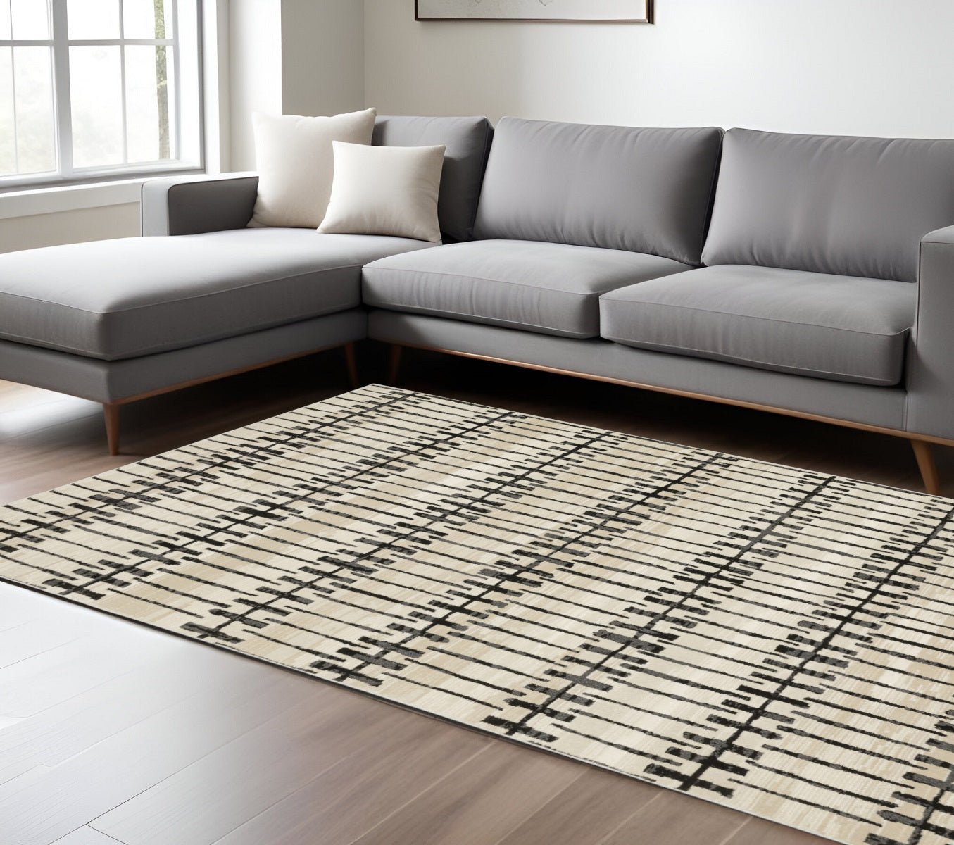 10' X 13' Beige And Black Geometric Area Rug