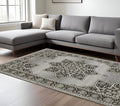 10' X 13' Gray And Black Medallion Area Rug With Fringe