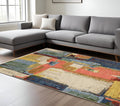 10' X 13' Pink Red And Yellow Abstract Area Rug With Fringe