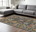 8' X 11' Gray Yellow And Orange Oriental Area Rug With Fringe