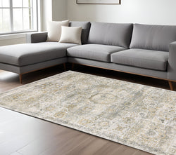 10' X 14' Gray And Gold Medallion Hand Tufted Area Rug