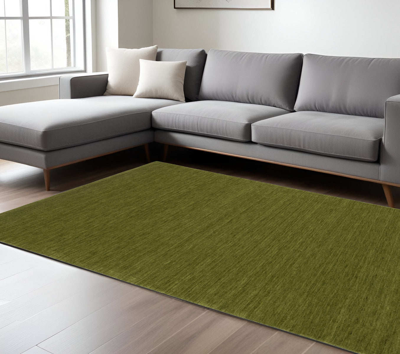 6' X 9' Green Wool Hand Tufted Area Rug