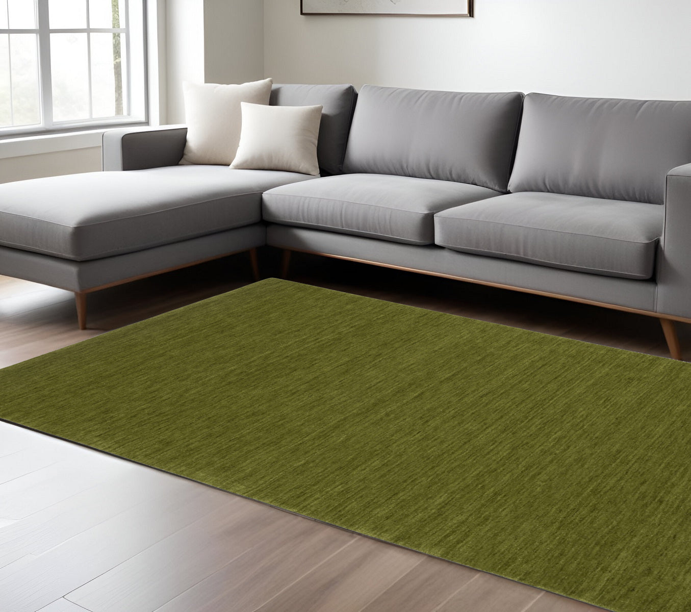 10' X 13' Green Wool Hand Tufted Area Rug