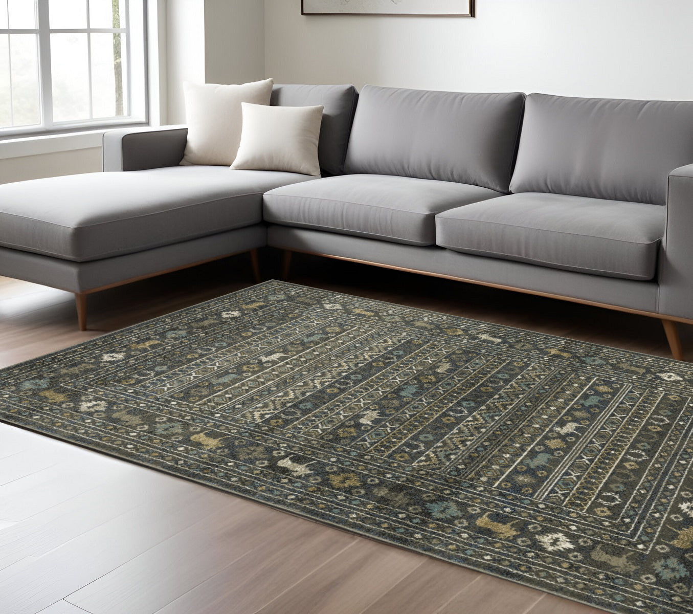 10' X 13' Blue And Gold Southwestern Area Rug