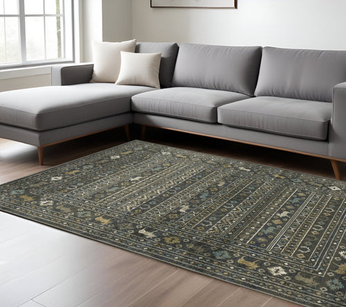 10' X 13' Blue And Gold Southwestern Area Rug