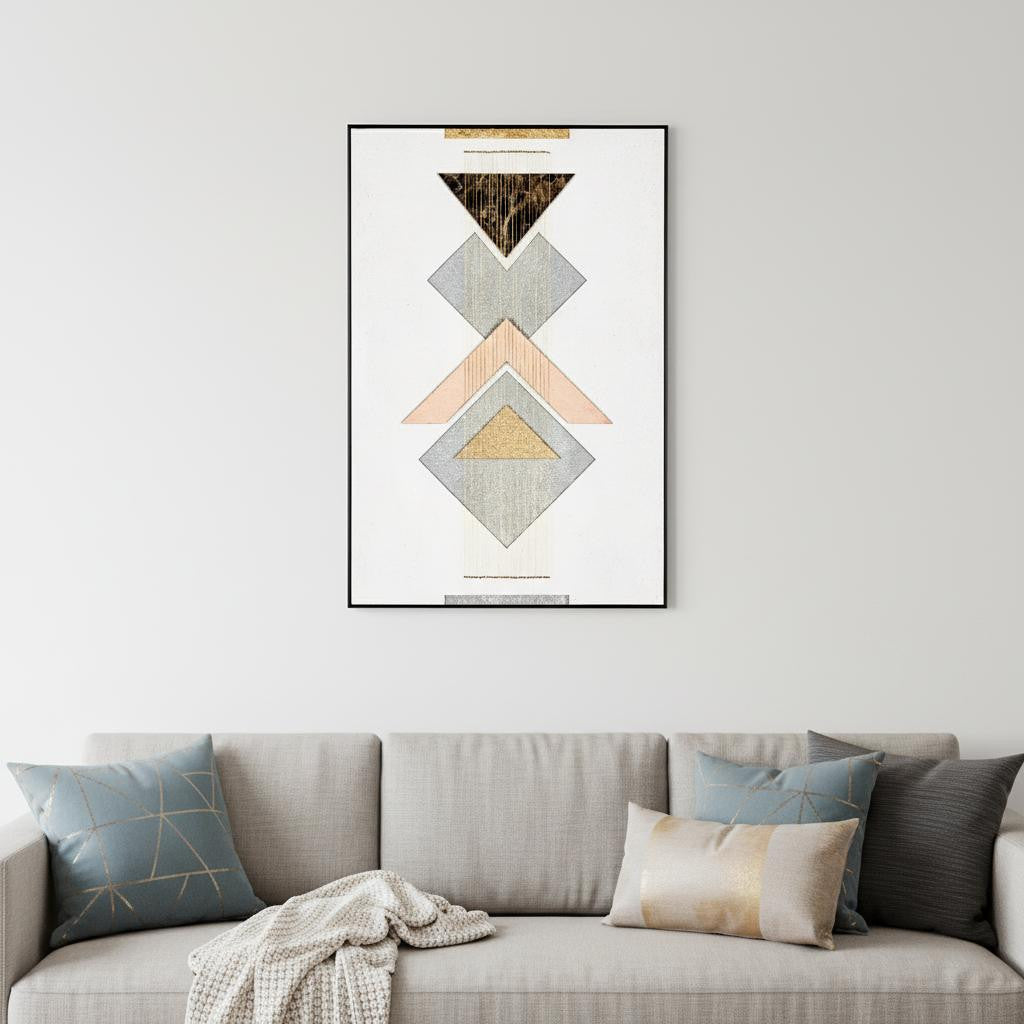 Gray Mod Geometric Black Shadowbox Frame Textual Art Wall Art