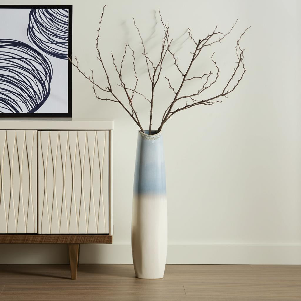 47 Blue And White Ombre Ceramic Floor Vase