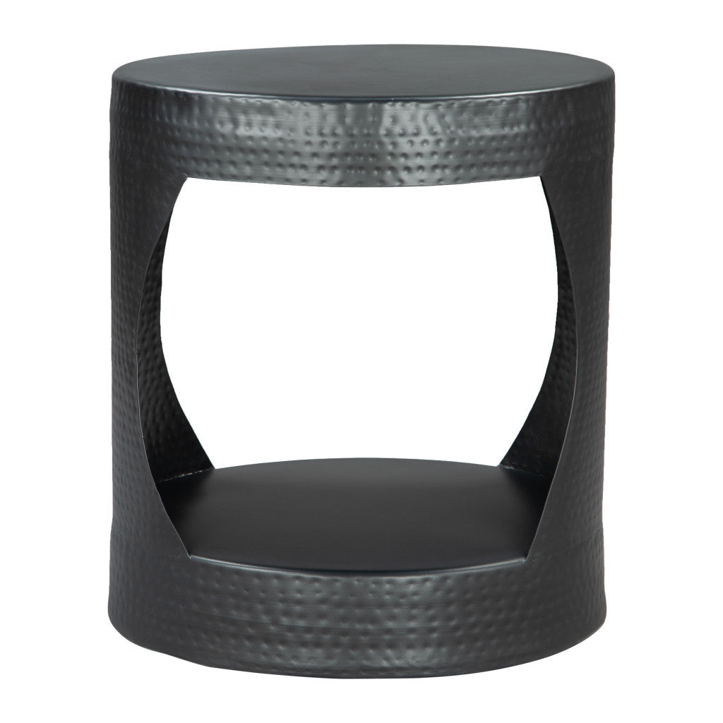 20'' Black Iron Round Floor Shelf End Table
