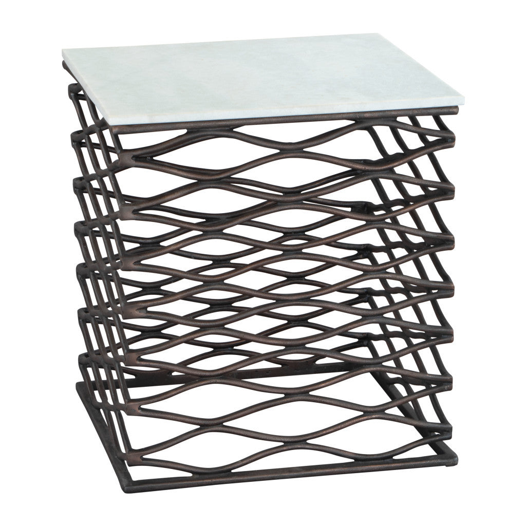 22'' White And Bronze Marble And Aluminum Square Frame End Table