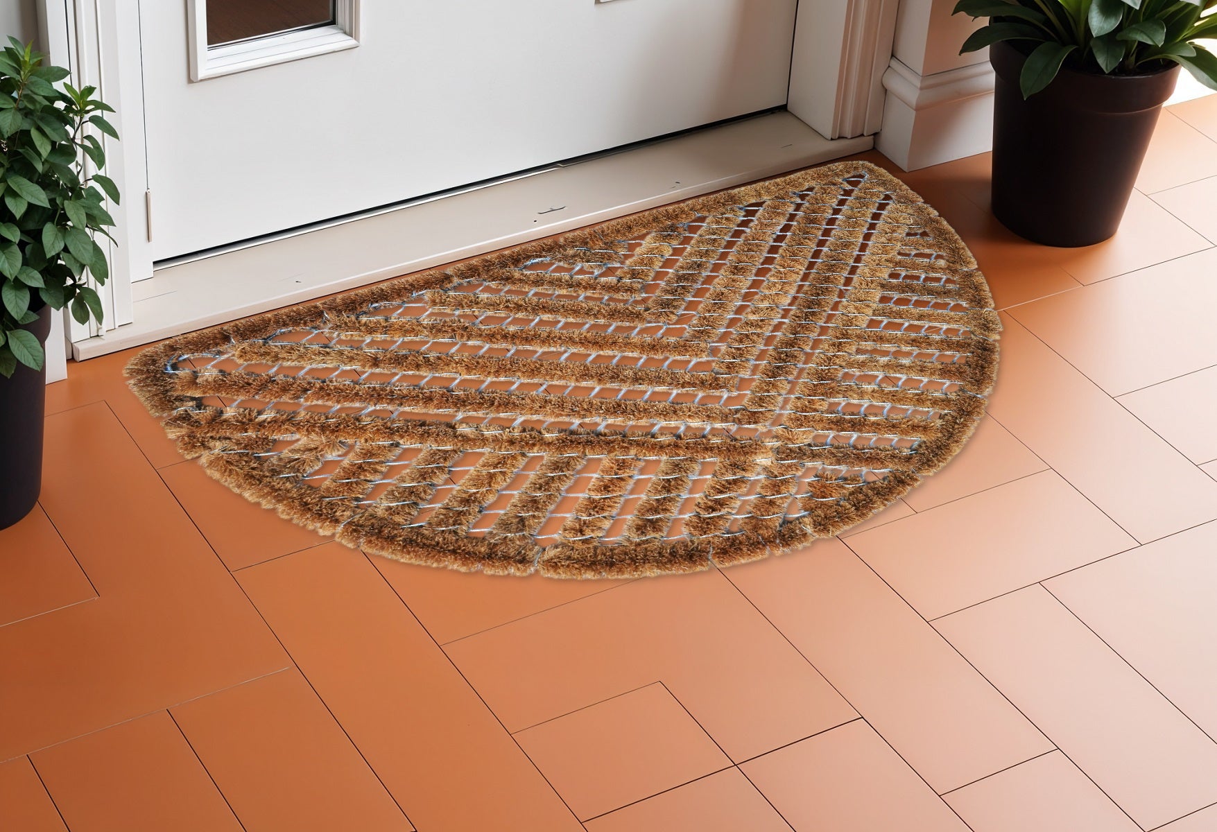 18'' X 30'' Brown Coir Geometric Outdoor Semi Circle Door Mat