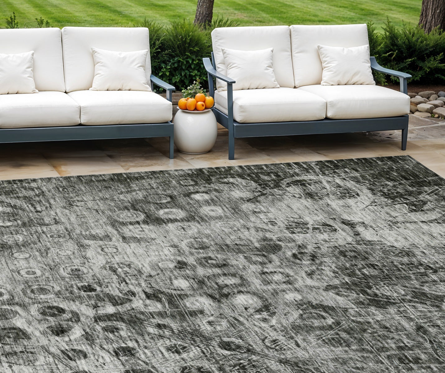 10' X 14' Charcoal Ikat Washable Indoor Outdoor Area Rug