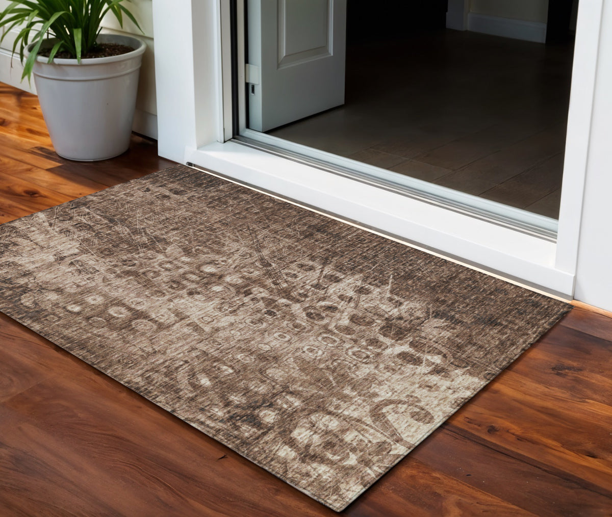 3' X 5' Chocolate Ikat Washable Indoor Outdoor Area Rug