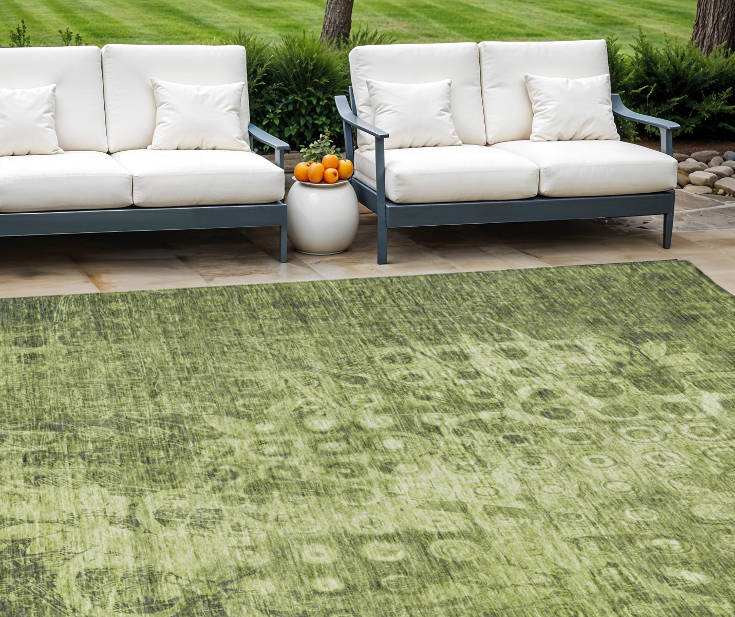9' X 12' Olive Green Ikat Washable Indoor Outdoor Area Rug