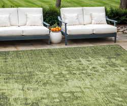 9' X 12' Olive Green Ikat Washable Indoor Outdoor Area Rug