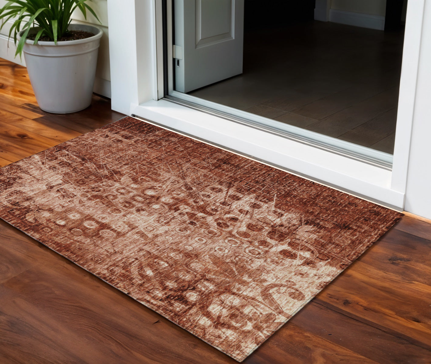 3' X 5' Orange Ikat Washable Indoor Outdoor Area Rug
