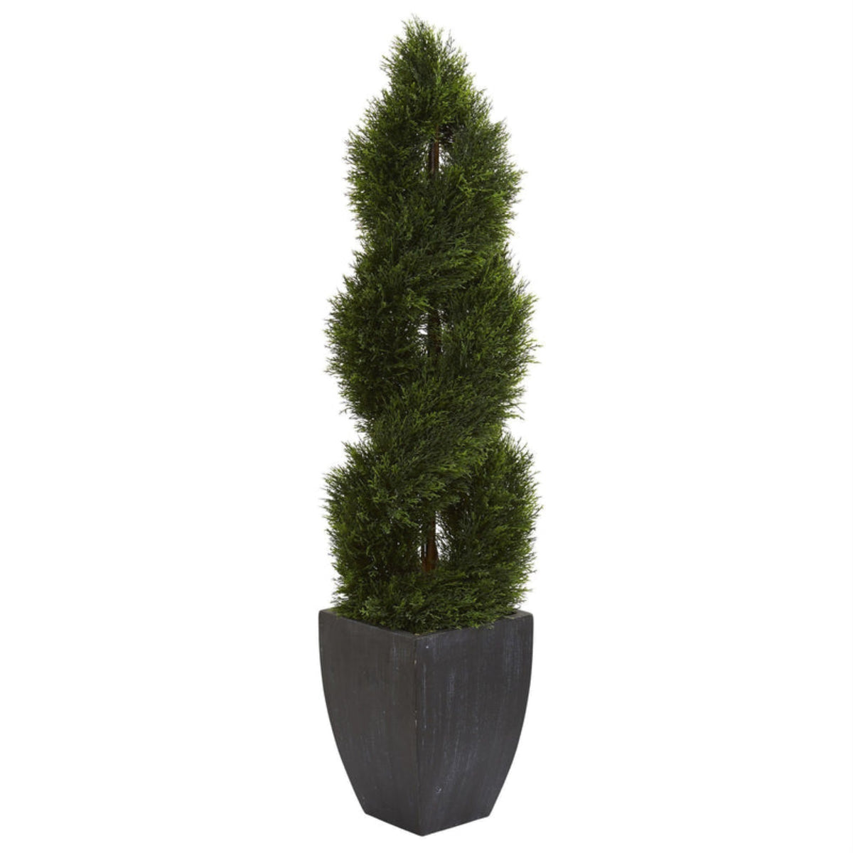 5 Double Pond Cypress Spiral Topiary Artificial Tree In Black Wash Planter Uv Resistant (Indoor/Outdoor)