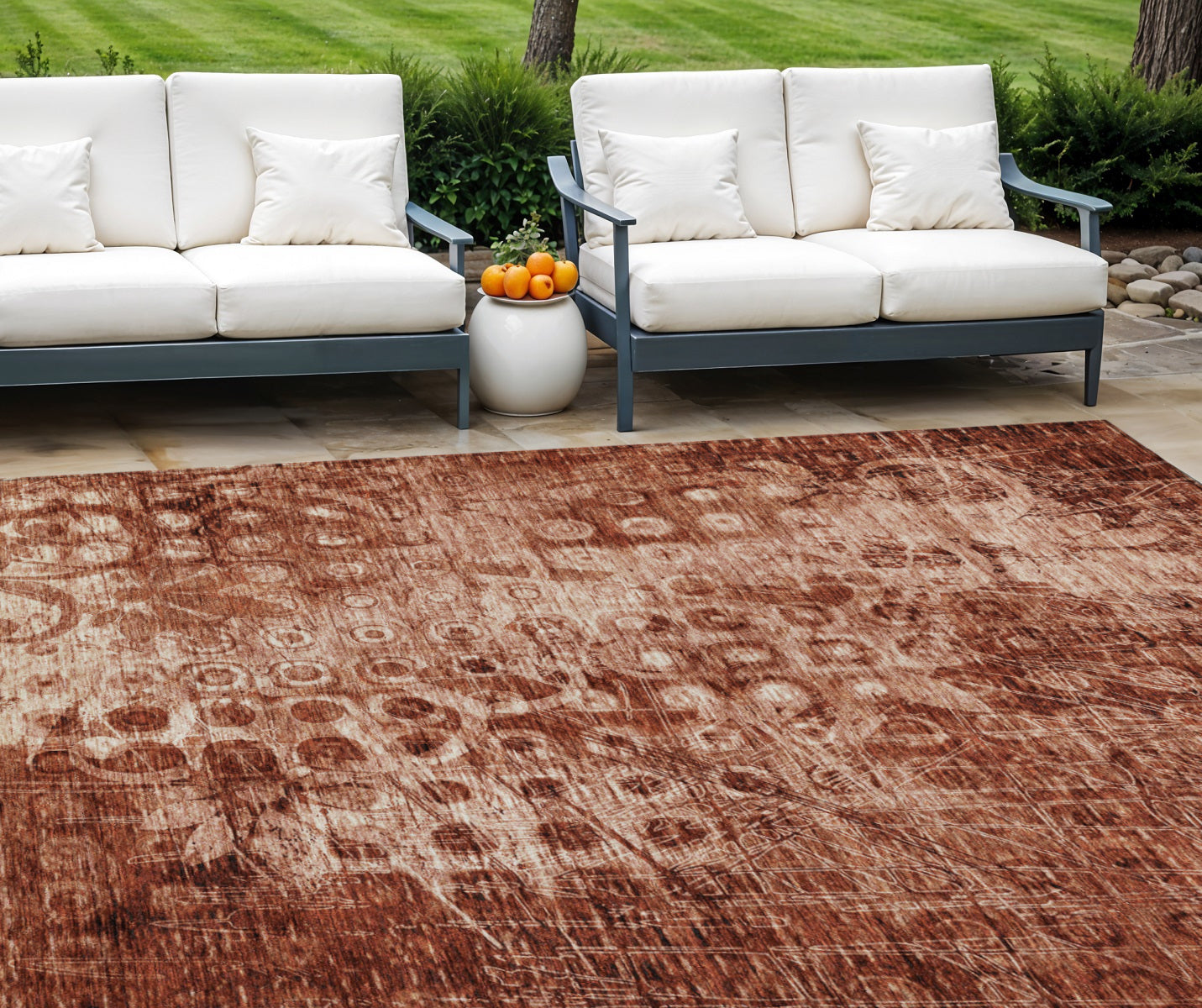 10' X 14' Orange Ikat Washable Indoor Outdoor Area Rug
