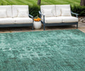 9' X 12' Teal Blue Ikat Washable Indoor Outdoor Area Rug